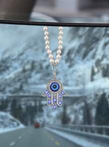 1pc Devil's Eye Faux Pearl Car Interior Decor Pendant - Silver - View 3