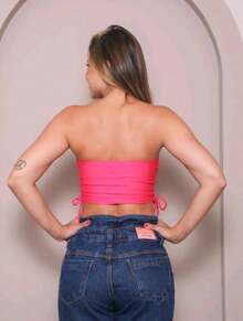 Women's Cropped Top With Band And Tie With Suplex Cup Strapless Blogueirinha One Size - Fits Sizes 36 To 42 - Yellow - View 4