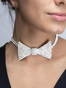 1入組流行女款蝴蝶結項鍊，短吊墜式頸圈，銅材質嵌鑲鑽石，適用於派對 - 彩色 - 查看 8