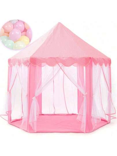 Castillo Princesa Casa Niñas Tienda Juegos Juguete 135x140cm Con Gratis 30 Globos Macaron De 12 Pulgadas, Tienda De Juego De Castillo De Princesa Para Niños y Niñas