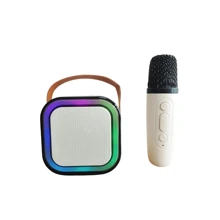 新款 K12 卡拉 OK 迷你便携式蓝牙音箱集成麦克风适用于家庭卡拉 OK 带 1-2 个无线麦克风 HiFi 家庭唱歌扬声器，户外便携式音箱带 LGB 灯