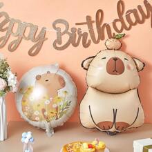 1set 40 Inch Chocolate Number Capybara Birthday Cake Foil Balloon, Round Capybara Chocolate Stars Birthday Cake Balloon For Birthday Decorations Capybara Party Favors Capybara Theme Party Supplies Decor