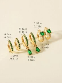 6 Stück/Set Türkis-Ohrringe, Ohrringe mit geometrischem Zirkonienstein-Hänger auf Kupferbasis, personalisierter Schmuckgeschenk für Damen, geeignet für den täglichen Gebrauch, Feste, Partys, Dates