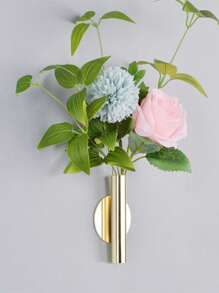 Wall Vase,Creative Iron Flower Vessel,Scandinavian Style Gold Wall Flower Vase,Living Room,No-Punch Wall Decoration,Entrance Wall Flower Arrangement Cylinder,Metal Flower Vase,Faux Plants Hanging Planter,Fake Flower Indoor Decoration Vase Gifts Birthday Graduation Home Decor Room Decor Glass Vase