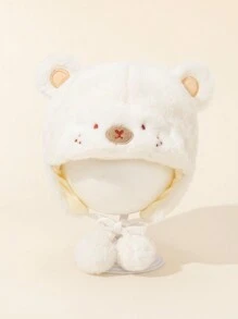 1pc Baby Winter Earflap Hat, Cute Toddler Plush Warm Trapper Cap For Boys & Girls, Autumn/Winter - 1PC - View 5