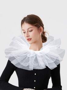 1pc Exaggerated Puff Ruffled Detachable Mesh Fake Collar For Women
