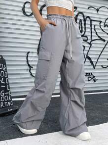 Women's New Style Casual Cargo Pants With Side Pockets And Drawstring, Versatile For Commuting - Grey - View 4