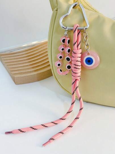 1个时尚简约恶魔之眼钥匙扣，创意鞋带绳互锁钱包吊坠配饰汽车配饰包包挂饰背包上学可爱哥特Y2K圣诞礼物创意包包配饰挂绳带证件夹汽车配饰包包挂饰汽车配饰老师朋友姐妹