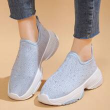 Chaussures de sport décontractées pour femmes, baskets respirantes et légères à enfiler avec strass