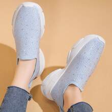 Chaussures de sport décontractées pour femmes, baskets respirantes et légères à enfiler avec strass