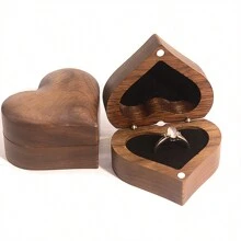 1 pieza Caja de almacenamiento de anillos con forma de corazón, tallado en madera genuina, suave y exquisito de alta gama, adecuado para almacenamiento y exhibición de anillos, regalo para bodas, ceremonias, aniversarios de compromiso