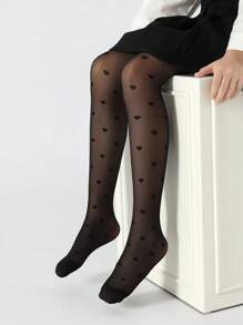 1 Par de Meia-calça Infantil: Meia-calça Preta Sem Costura com Laçada em Coração e Trama Antihook, Ultra Fina e Respirável, Macia, Estilosa e na Moda para Uso Diário ou Como Presente em Ocasiões Especiais