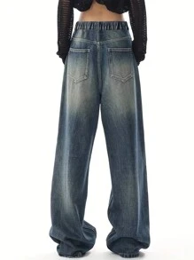 女孩/青少年女孩美式高街洗水牛仔裤，宽松阔腿休闲直筒裤，讨人喜欢