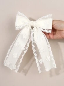 1 pieza Pinza de pelo con gran lazo blanco para niñas, lazos de tul con cola larga para niños, decoraciones elegantes para niños