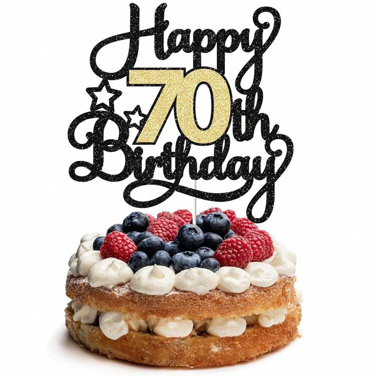 1pc Black & Gold 18/21/30/40/50/60/70/80 Years Old Paper Glitter Birthday Cake Decorations, Party Supplies, Multi-Age Numeric Options For Birthday Cake Decor - Multicolor - View 16
