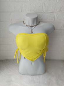 Women's Cropped Top With Band And Tie With Suplex Cup Strapless Blogueirinha One Size - Fits Sizes 36 To 42 - Yellow - View 1