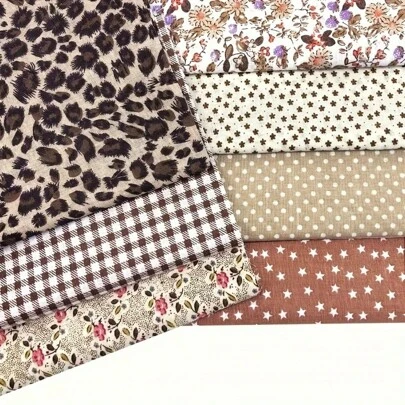 7 stuks koffie vintage serie bloemenstof gewatteerd patchwork, geschikt voor doe-het-zelf naaien, collage, handmatig naaien en andere knutsels