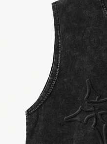 Lonblece Men's Vintage Distressed Sleeveless T-Shirt With Acid-Washed Detail, Suitable For Casual Daily Wear, Spring/Summer, Emo, 2000s Style - Black - View 5