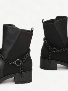 Women's Plain Color Ankle Boots, Simple And Practical Multipurpose Design - Black - View 3