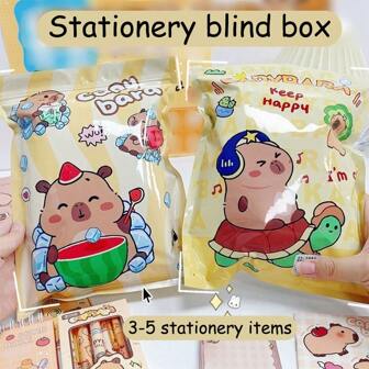 1 Pack Of Capybara Stationery Blind Bags, Back-To-School Learning Gift Packs, Office Supplies, Student Stationery Set Blind Bags, Try It And See What Learning Items You Will Get.,Back To School,School Supplies