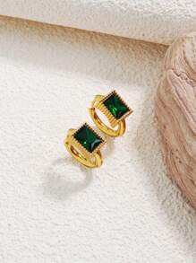 1 Par de Brincos de Argola de Aço Inoxidável Luxuosos e Elegantes com Decoração Cúbica de Zircônia Quadrada e Vidro, Adequado para Mulheres Usarem em Eventos Formais ou Looks da Moda, Também um Ótimo Presente para Ela
