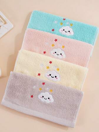1/4 st små ansiktshanddukar, rektangulära, söta tecknade molnbroderimönster, absorberande mjuka snabbtorkande, lämpliga för badrum, kök, presenter, resor, skola, alla årstider, skola, tillbaka till skolan, resor, researtiklar, heminredning, handduk, hudvård