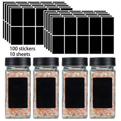 100pcs Rectangular Black Chalkboard Labels, Universal Reusable Adhesive Paper Stickers For Jars, Food Pantry Organization, Rewritable Kitchen Labels