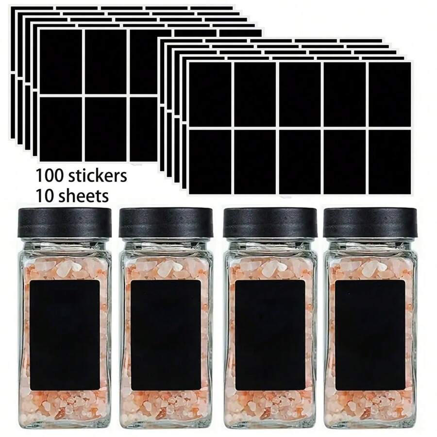 100pcs Rectangular Black Chalkboard Labels, Universal Reusable Adhesive Paper Stickers For Jars, Food Pantry Organization, Rewritable Kitchen Labels - Multicolor - View 1