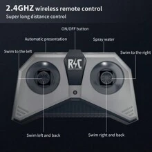 TEMI 1:18 Scale Remote Control Shark Toy With Lights And Water Spray, Suitable For Lake, Bathroom, Pool, Great Gift For Boys Aged 4, 5, 7, 8 On Halloween, Christmas, Birthday, Remote Control Boat - Black - View 4