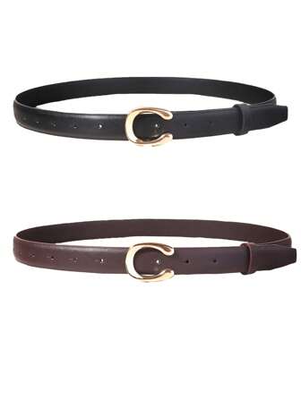 Letter Print PU Belt With C Shape Buckle, Versatile Waist Belt Summer, School Fall, Autumn, Halloween