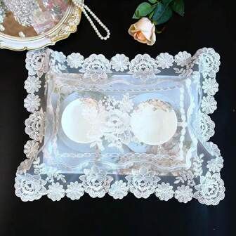 1 件欧式长方形新款刺绣玫瑰蕾丝通用电饭煲罩、防尘罩、多用途茶盘、电脑键盘、多功能布桌垫