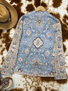 女士休闲西部印花长袖衬衫