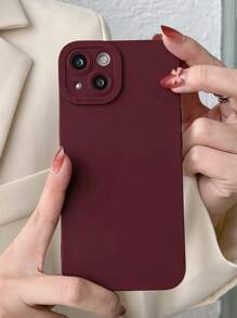Burgundy 1pc Solid Color Pupil Design Phone Case Compatible With Iphone - Burgundy - View 1
