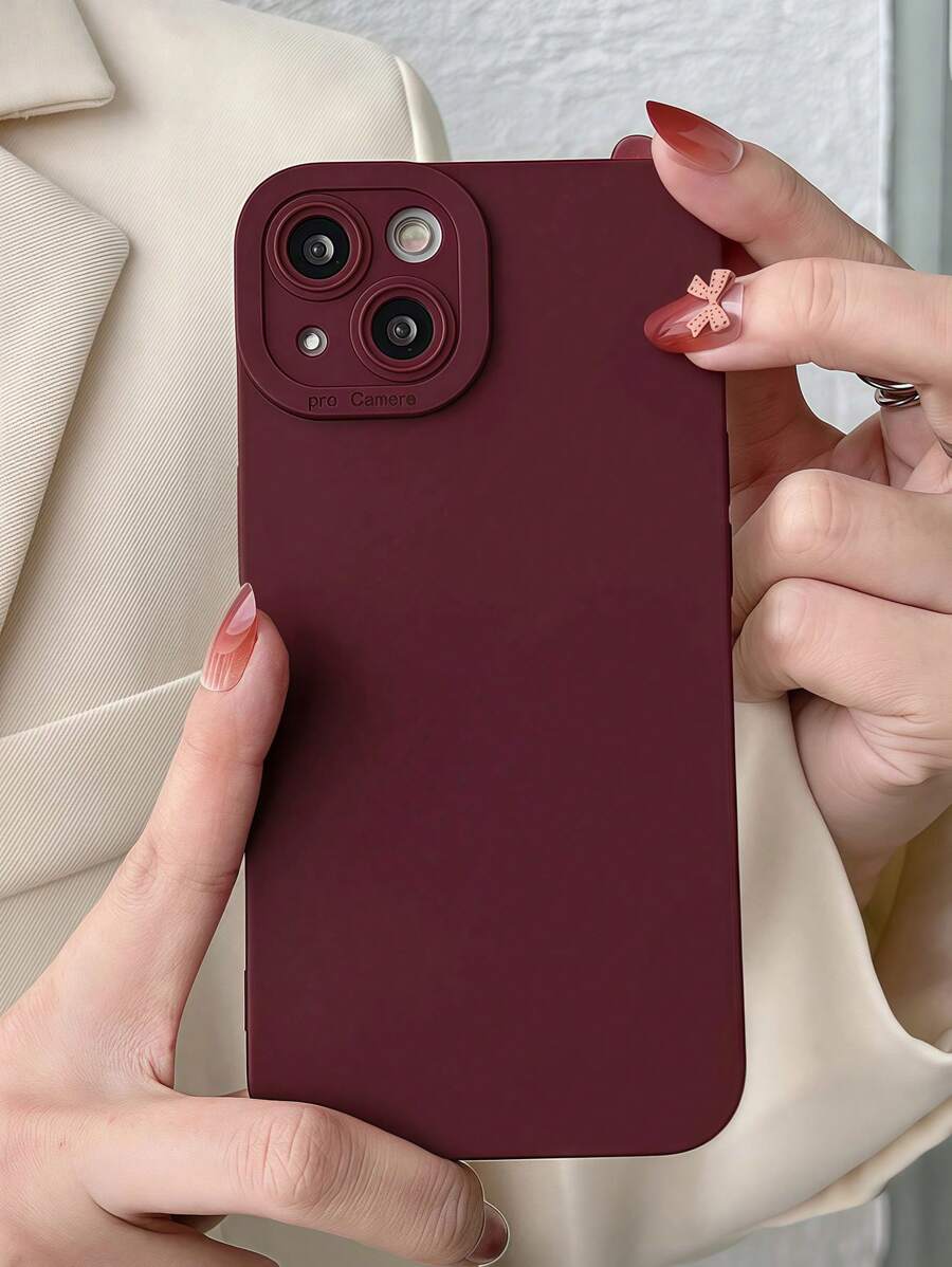 Burgundy 1pc Solid Color Pupil Design Phone Case Compatible With Iphone - Burgundy - View 1