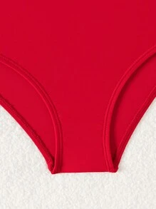 Tween Girl Bright Red One-Piece Swimsuit, Vacation/Beach - Red - View 4