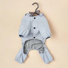 1pc Waterproof Reflective Dog Raincoat With Hood, Leash Clip, For Outdoor Use - Pink - View 9