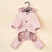 1pc Waterproof Reflective Dog Raincoat With Hood, Leash Clip, For Outdoor Use - Pink - View 10