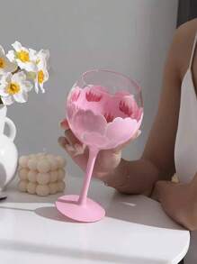 1pc Nordic Style Pink Floral Stemmed Glass Cup, High Aesthetic American Latte Coffee Cup, Creative Bowknot Home Beverage Mug, Holiday Gift, Birthday Bless, Party Supplies, Gift For Girlfriend/Boyfriend