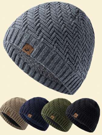 JZML 1 pieza Gorro de punto cálido con forro térmico y decoración de letra