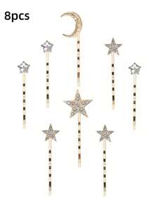 Conjunto de grampos de cabelo com strass em forma de estrela e lua, 2/5/6/7/8/18 peças, acessórios de cabelo para festas de fim de ano para mulheres