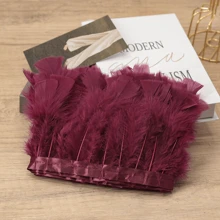 1 yarda de Ribete de tela con plumas de pavo totalmente emplumadas de estilo clásico, accesorio DIY hecho a mano y colorido para decoración de Halloween, fiesta festiva, boda, disfraz de baile, bolso, tocado, decoración de manga