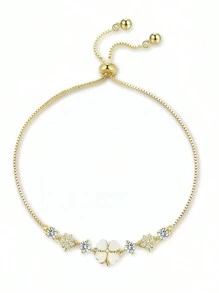 Sterling Silber Katzenauge Stein Herz-förmiger Kleeblatt Armband für Frauen, light Luxury, Nische Blumen Handschmuck, ziehbar und verstellbar Valentinstag