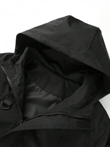 男士休闲户外轻便拉链连帽夹克，春秋季 - 黑色 - 查看 4