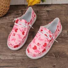 Round Toe Lace-Up Contrast Color Heart & Cartoon Print Fashionable Versatile Women Casual Sneakers For Urban Outdoor For Valentine's Day - Multicolor - View 2