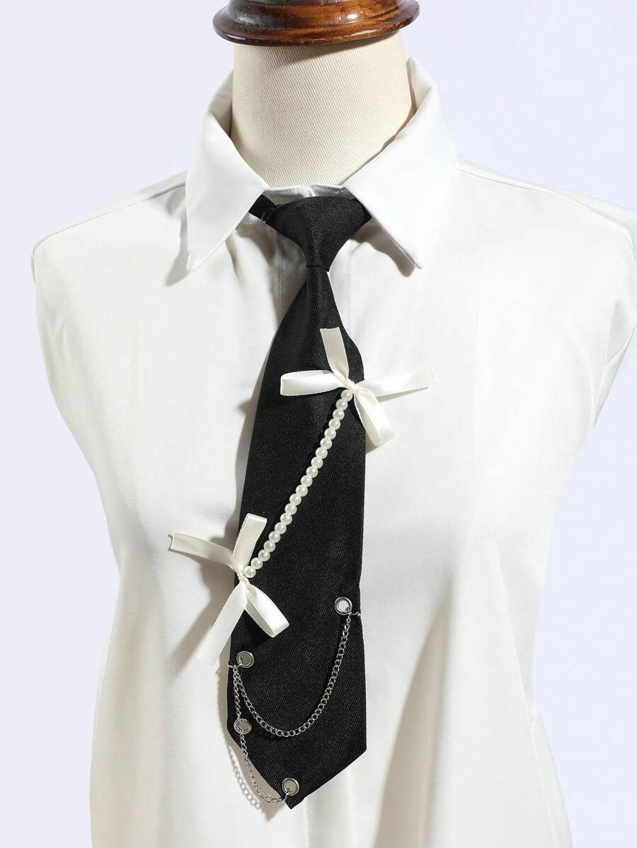 1 pieza Collar gargantilla elegante con cadena de perlas falsas y decoración de mariposa, color rosa/azul, adecuado para fiesta, regalo, escuela, camisa, atuendo de vacaciones