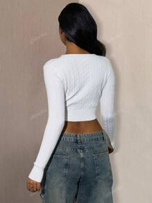 Damski sweter wiosenny casualowy, cienki i miękki, prążkowany, z dekoltem w serek, długim rękawem, dopasowany krój, sweter typu crop top