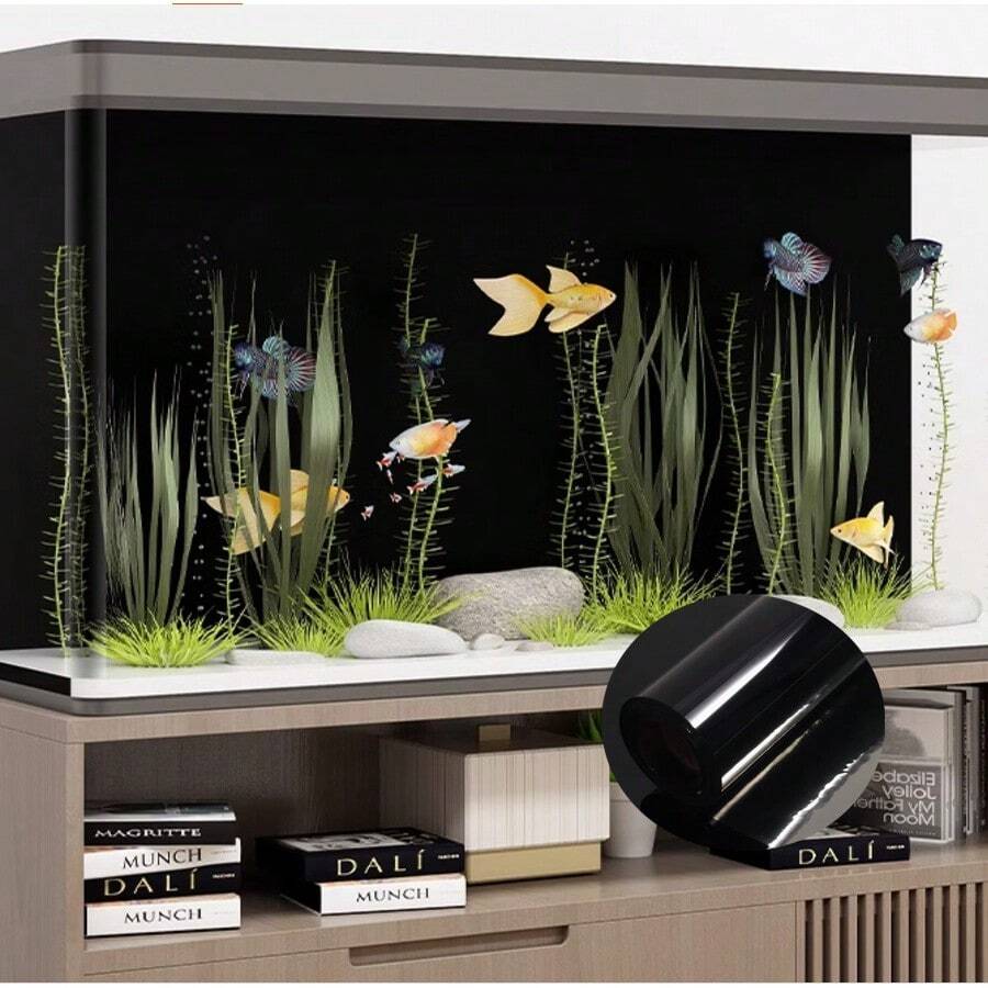 1 Roll Black Aquarium Background Sticker, Static Cling Fishbowl Decor Wallpaper Film For Aquarium Glass Bottom Decoration - Matte Black Fish Tank Sticker [static Glue-free] - View 1