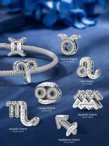 1 Stück modischer 925er Sterling Silber Charm Perle mit 12 Sternzeichen, geeignet für Frauen Armbänder Armreifen DIY Schmuckherstellung und Alltags Outfit Accessoires Dekoration für Mädchen