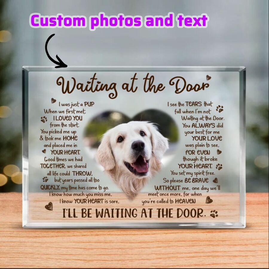 定制宠物亚克力牌匾在门口等候，个性化宠物死亡牌匾，为失去狗狗而赠送的慰问礼物 - 棕色 - 查看 1
