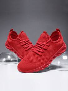 Men's Non Slip Flat Sneakers Mesh Lightweight And Breathable Casual Sports Shoes Outdoor Fashion Running Shoes Comfortable Walking Shoes Red - Red - View 2